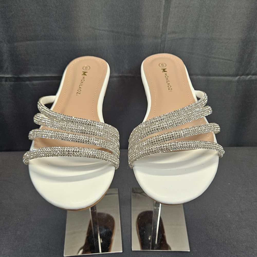 Rhinestone Strap Sandals for Women White Size 6, New With Tags